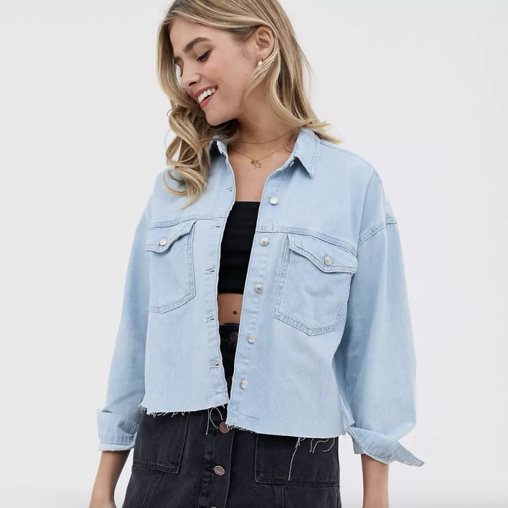 ASOS lightweight denim shacket in light blue